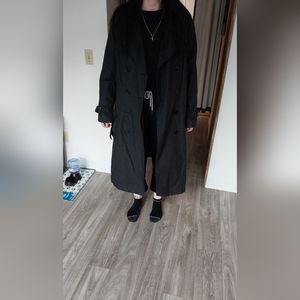 Old Navy Long Black Water Resistant Trench Coat with Tie-Belt (Size L)